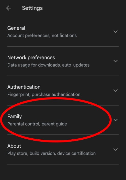 Controles parentales de Android Configuración de Google Play