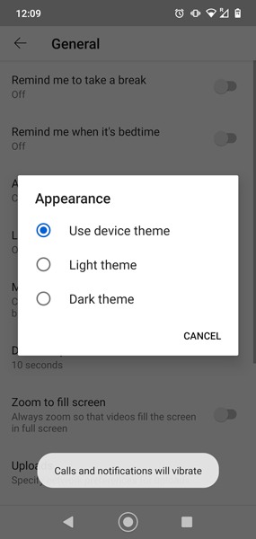 Habilitar la apariencia de Android en modo oscuro de Youtube