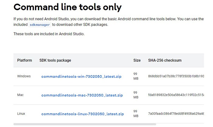 Instale solo las herramientas de línea de comandos de Android Studio Sdk Windows 10