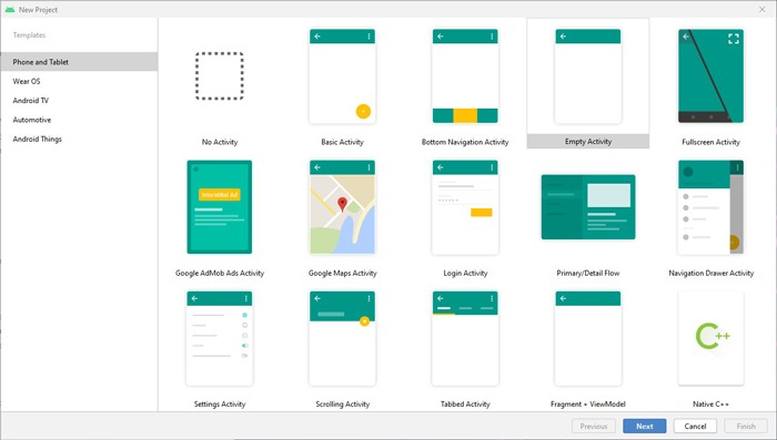 Instale las plantillas de Android Studio Sdk Windows 10