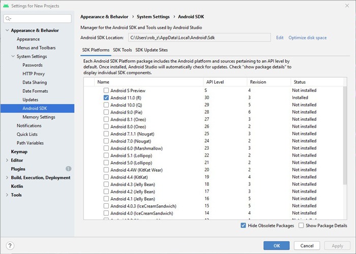 Instalar el Administrador de Sdk de Android Studio