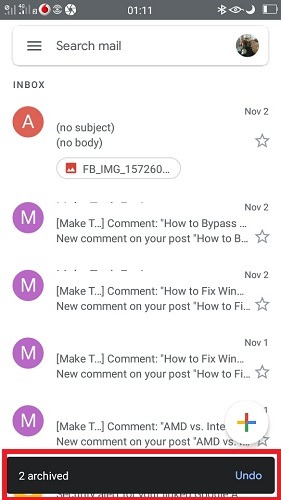 Correos electrónicos archivados Gmail Móvil