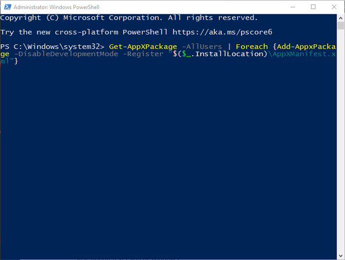 La búsqueda del menú Inicio de Windows no funciona Powershell