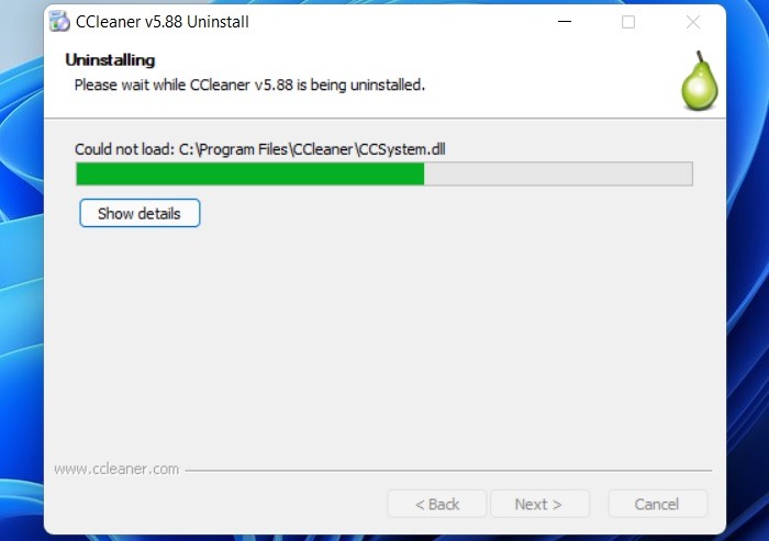 Windows Desinstalar inmediatamente Ccleaner