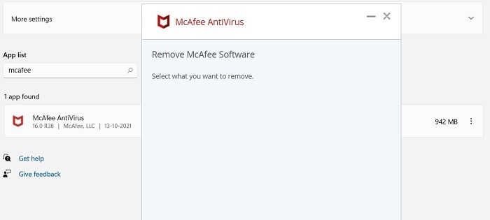 Windows Desinstalar inmediatamente Mcafee