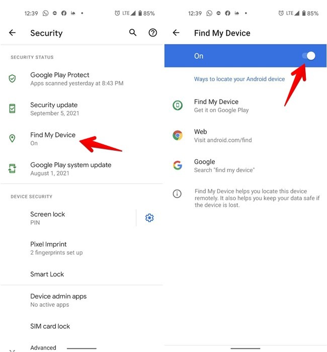 Servicios de Google Play Desactivar Buscar mi dispositivo