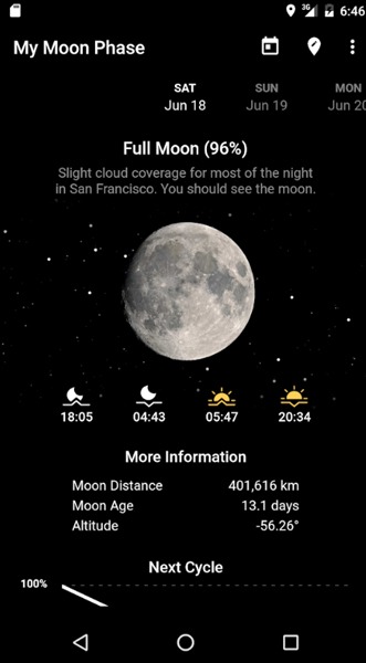 Mostrar calendario de fases lunares de la luna Android