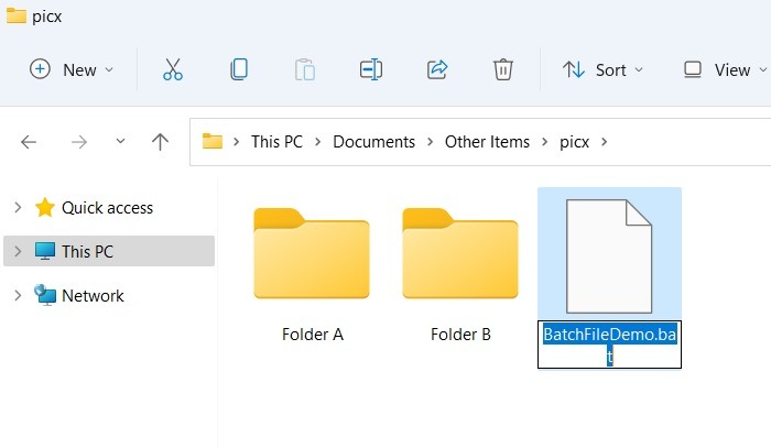 Archivos por lotes Windows11 Cambiar el nombre del documento de texto Bat Extensión 1