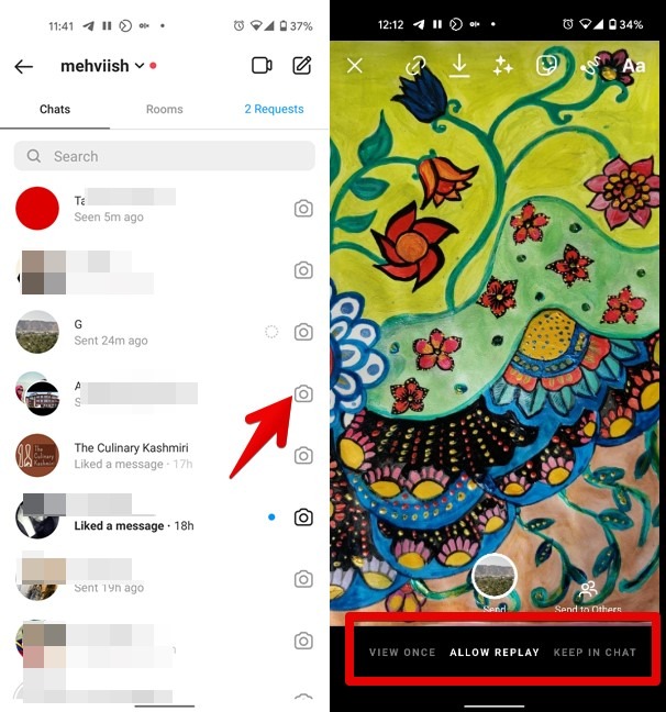 Icono de mensajes que desaparecen de la cámara de Instagram