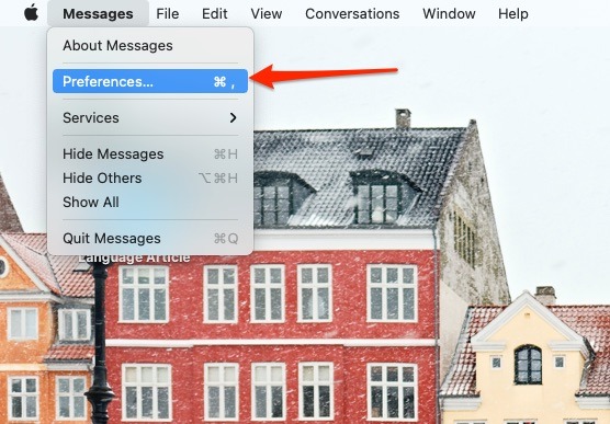 Captura de pantalla que muestra la sección de preferencias de la aplicación Mac Messages