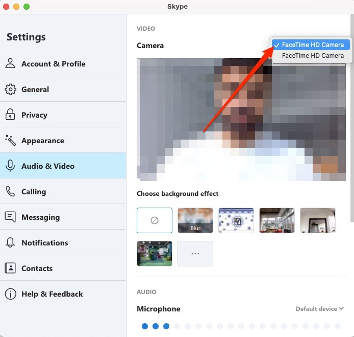 Skype Ajustar la configuración de la cámara Mac