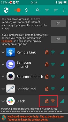 Aplicaciones de Android Aplicación de Internet deshabilitada 1