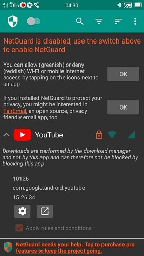 Aplicaciones Android Internet Netguard Deshabilitado 1
