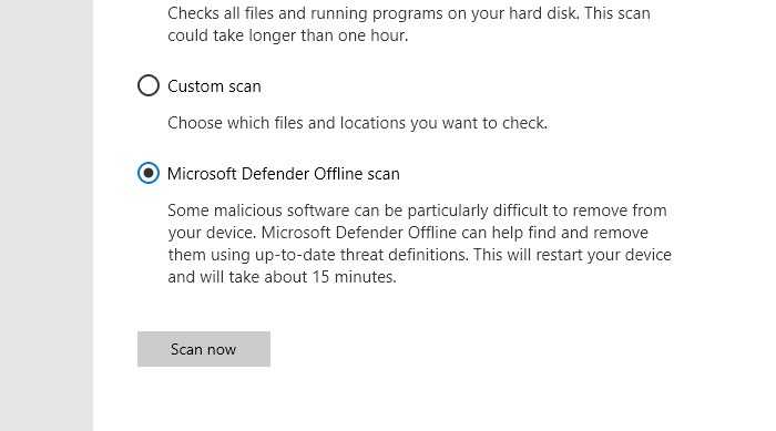 Necesita análisis sin conexión de Antivirus Microsoft Defender