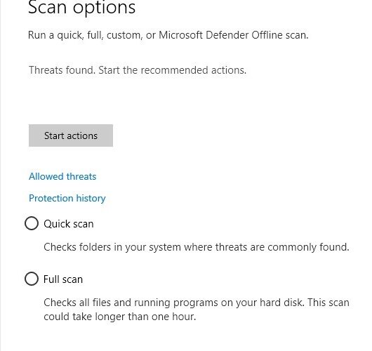 Necesita opciones de análisis de Antivirus Windows Defender