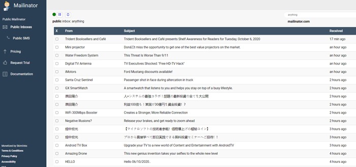 Mailinator de direcciones de correo electrónico desechables y desechables