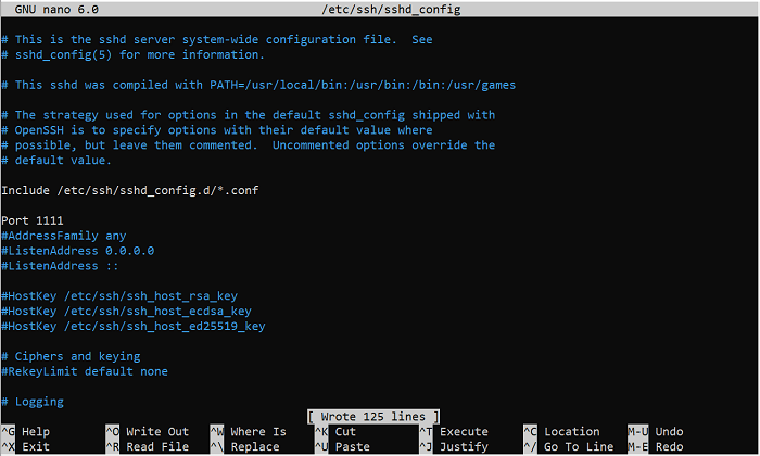 Nano Editor Editar el número de puerto de configuración de Sshd