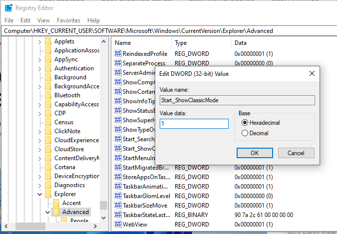 Trucos para el registro de Windows Menú de inicio de Windows 11