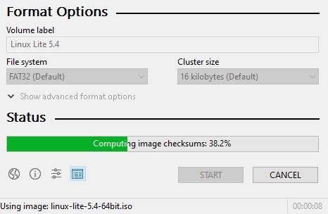 Cálculos de suma de comprobación de archivos Rufus Iso