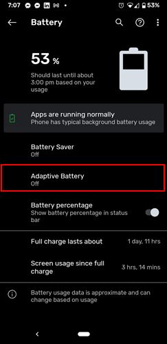 Detener las aplicaciones de Android Batería adaptable en segundo plano