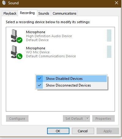 Micrófono no funciona Windows10 Mostrar dispositivos deshabilitados