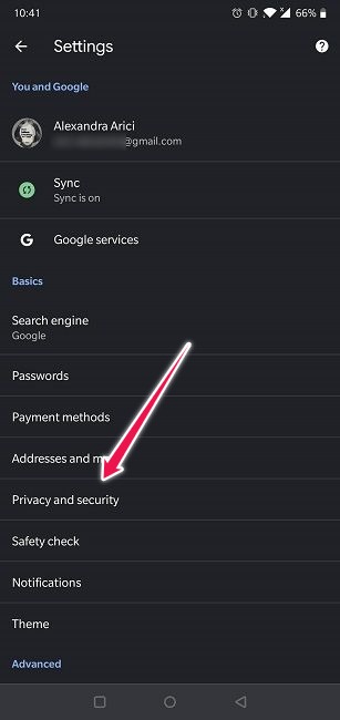 Borrar historial de navegación web Android Chrome Privacidad y seguridad