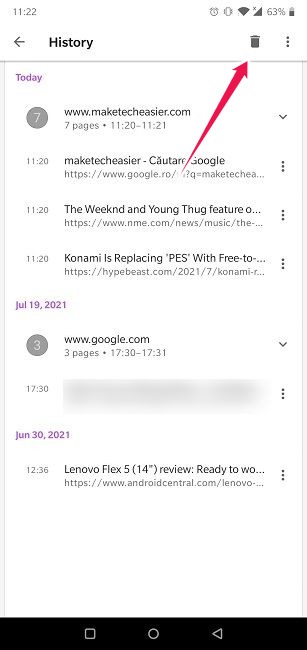 Borrar el historial de navegación web Android Opera Eliminar rápidamente Histroy
