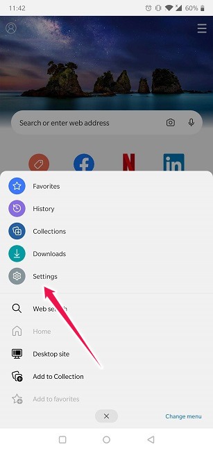 Borrar el historial de navegación web Configuración de Android Edge