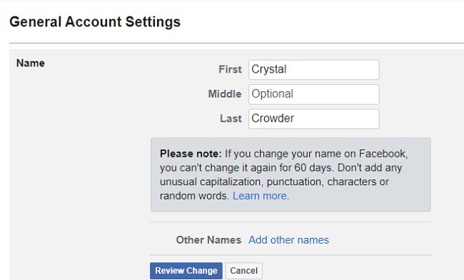 Cómo cambiar tu nombre en Facebook Cambiar