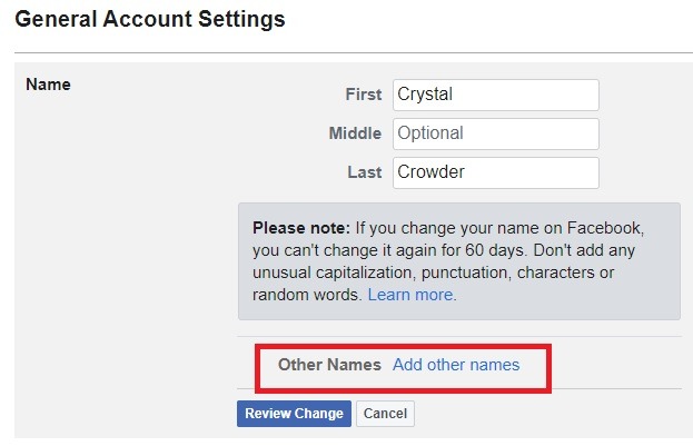Cómo cambiar tu nombre en Facebook Otros nombres