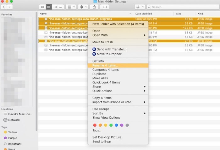 Nueve configuraciones ocultas de Mac Cambiar el nombre de varios elementos