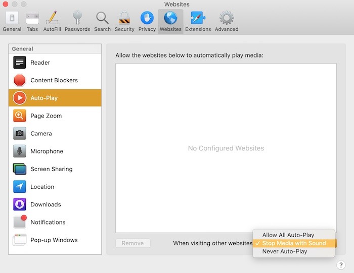 Nueve configuraciones ocultas de Mac Safari Autoplay