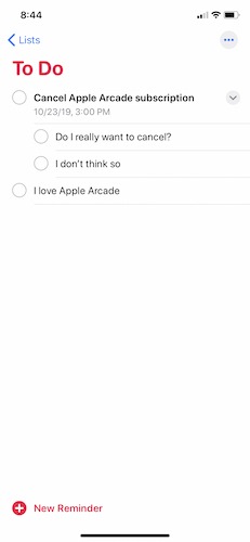 Hacer subtareas Apple Recordatorios Iphone Segundo método