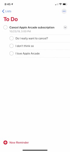 Hacer subtareas Recordatorios de Apple Iphone combinado