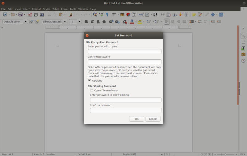 LibreOffice Establecer Editar Contraseña