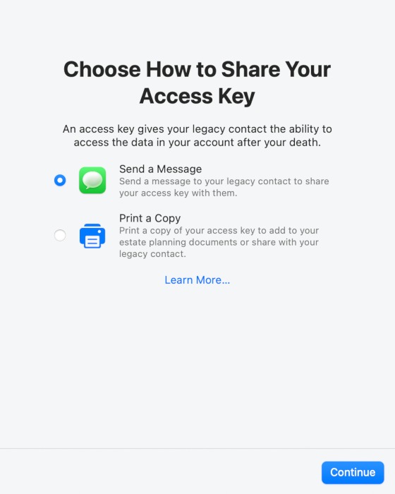 Clave de acceso a Apple Share de legado digital