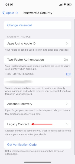 Legado digital Apple Ios Contraseña y seguridad