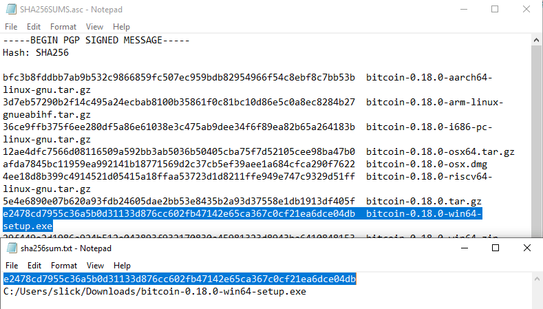 Verificar firmas de software Comparar sumas de verificación Sha256