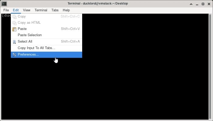 Preferencias de terminal de paneles transparentes Xfce