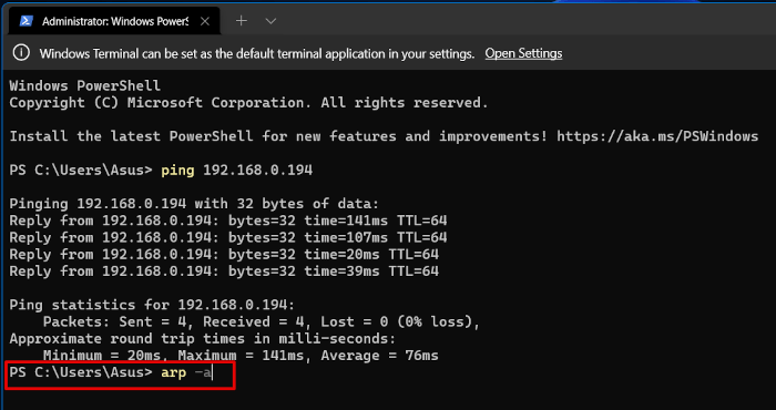 Administrador Windows Powershell Introducir Comando Arp