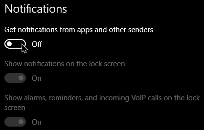 horas de silencio win10 deshabilitar todas las notificaciones de aplicaciones