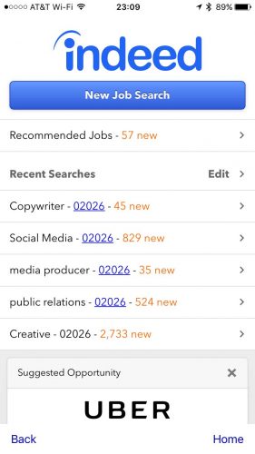 La aplicación móvil de búsqueda de empleo de Indeed tiene una interfaz simple, pero su agregador de oportunidades de empleo es un recurso de búsqueda de empleo muy poderoso.