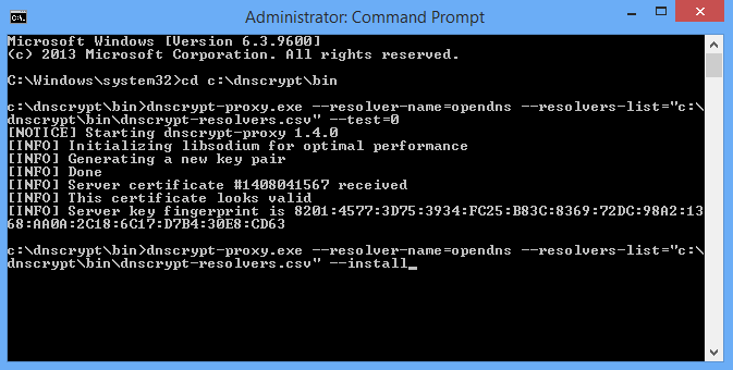 comando de instalación de windows-dnscrypt