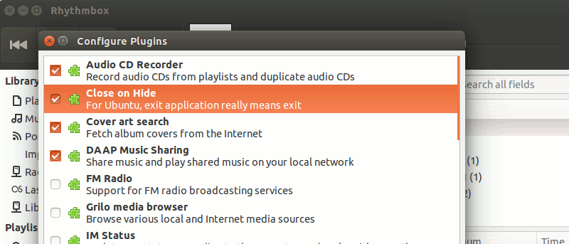 Salga de Rhythmbox cuando haga clic en Cerrar en Ubuntu