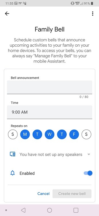 Cómo usar la configuración de campana de la función de campana familiar del Asistente de Google
