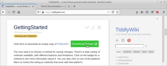 Wiki portátil con Tiddlywiki Descarga vacía