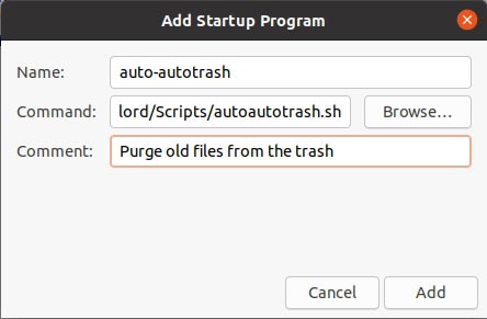 Mantenga Ubuntu limpio con Autotrash Agregar secuencia de comandos al inicio