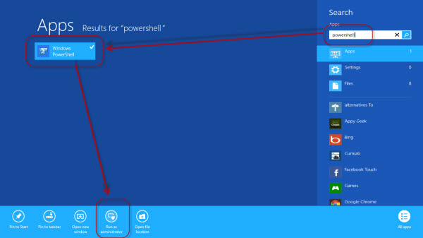 Inicie Powershell como administrador