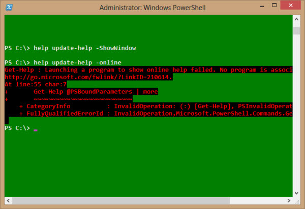 Error de ayuda en línea de PowerShell