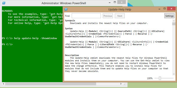 powershell muestra la ventana de ayuda